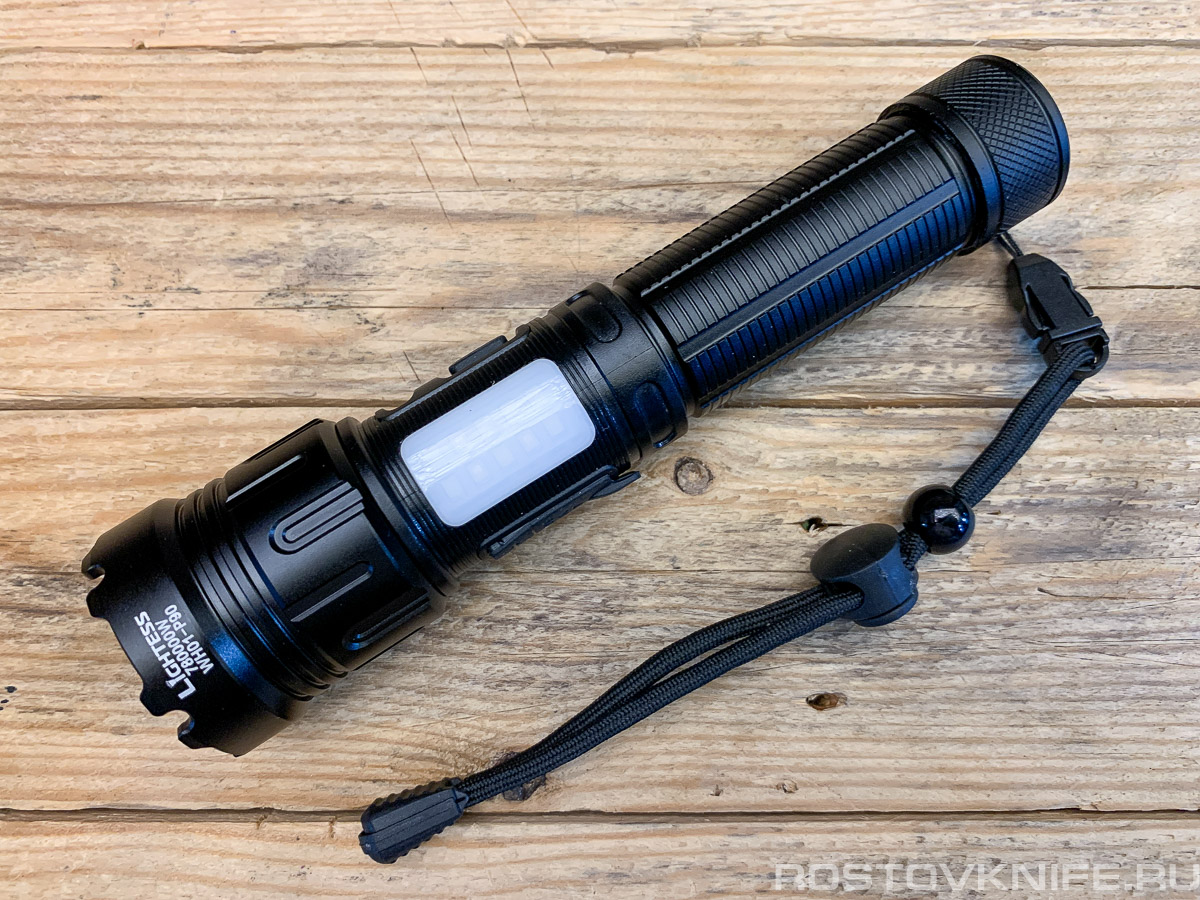 WH01-P90 Фонарь ручной Lightess+Кемп+Магнит (7 реж, 1*18650, кассета ААА, шн. typeC/USB)