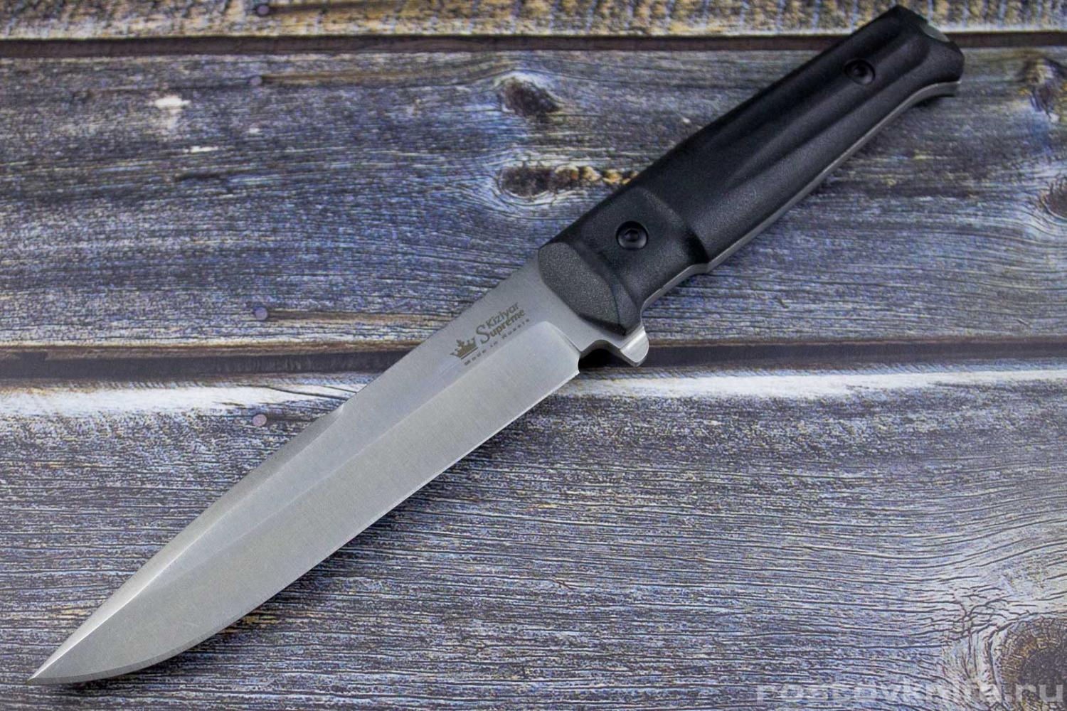 Alpha AUS-8 SW (Stonewash, Черная рукоять, Камо ножны), Kizlyar Supreme
