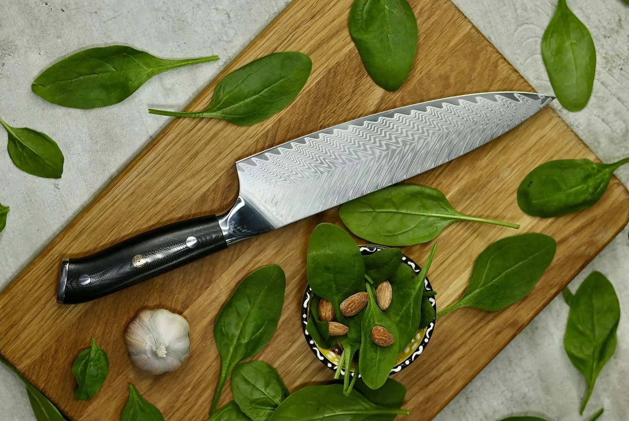 D-25 - Нож шеф G-10 пин 200мм, 10Cr15MoV/ Damascus laminated