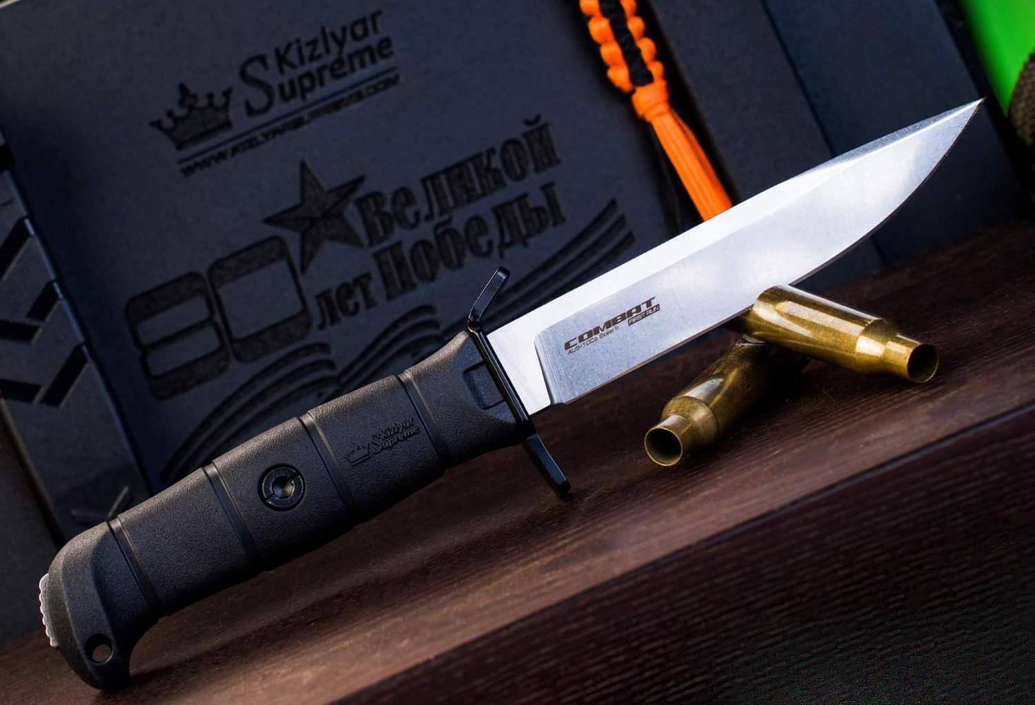 Combat AUS-10Co (Cryo) SW BKH PS(Stonewash, Black kraton handle, нож туристический