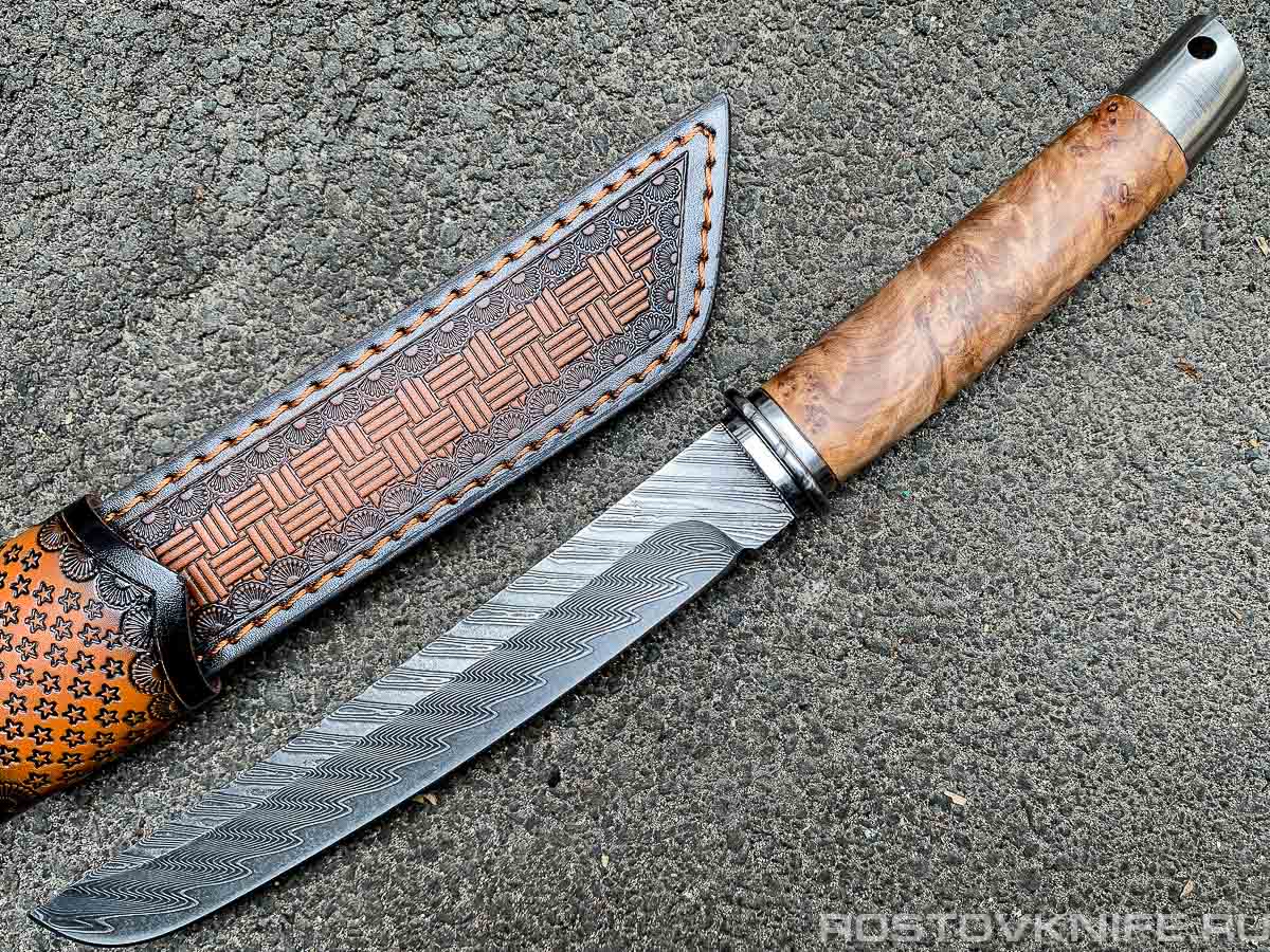 TK11 Tanto Mountain Cypress Damascus Нож туристический нескладной