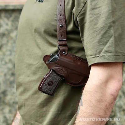 Кобура ПМ наплечная комбинированная кожа коричневая HOLSTER