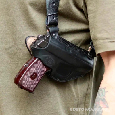 Кобура ПМ наплечная комбинированная кожа черная , HOLSTER 2