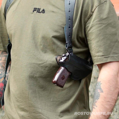 Кобура ПМ наплечная комбинированная кожа черная HOLSTER
