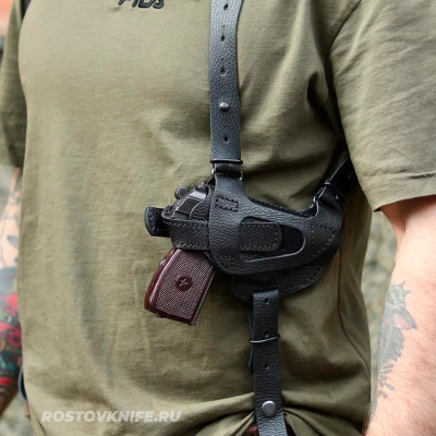 Кобура ПМ Мираж наплечная комбинированная кожа черная, HOLSTER 4